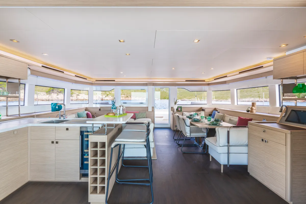 Salon of SAILUXE - Pac-one, a Lagoon 60 catamaran at Capo d'Orlando, Italy