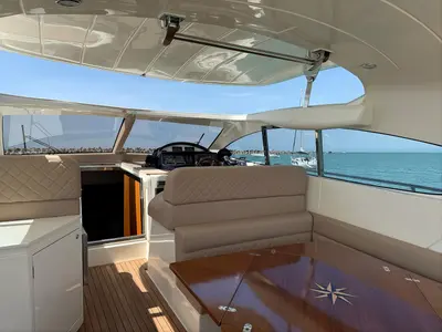 Cockpit of Terry Blue, a Conam 58S motor yacht at Olbia, Italy