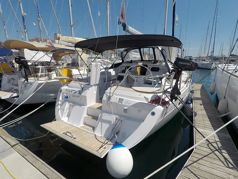 Exterior view of Marta X, a Elan 444 Impression sailboat at Grad Šibenik, Croatia