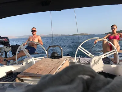 Cockpit of Marta X, a Elan 444 Impression sailboat at Grad Šibenik, Croatia