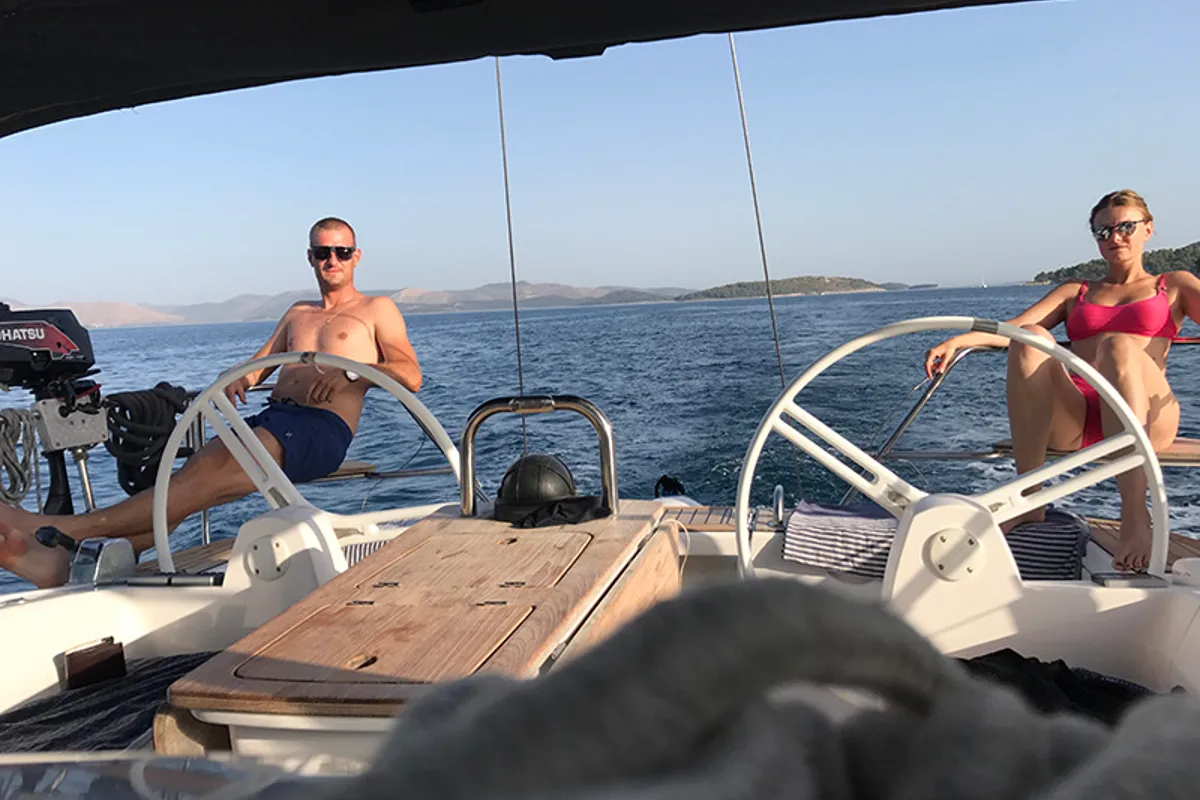 Cockpit of Marta X, a Elan 444 Impression sailboat at Grad Šibenik, Croatia