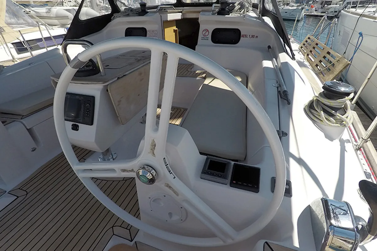 Cockpit of Marta X, a Elan 444 Impression sailboat at Grad Šibenik, Croatia