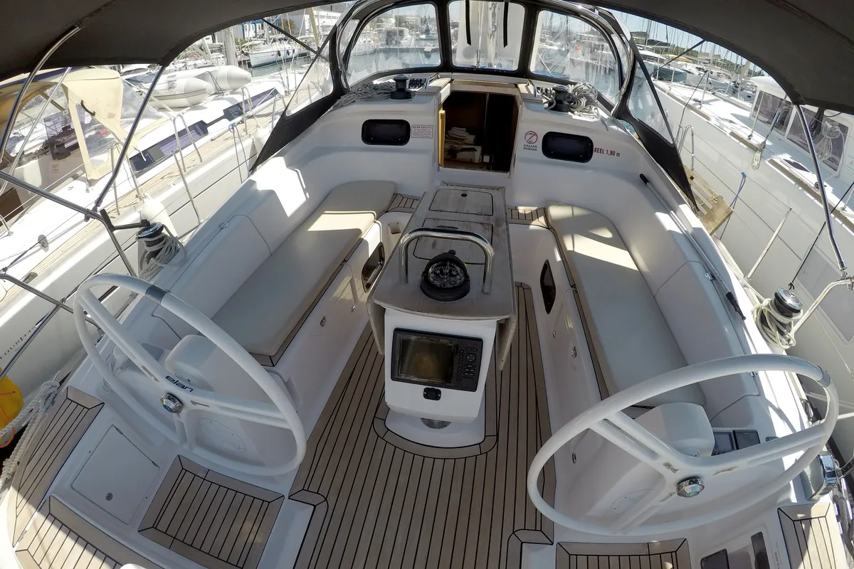 Cockpit of Marta X, a Elan 444 Impression sailboat at Grad Šibenik, Croatia