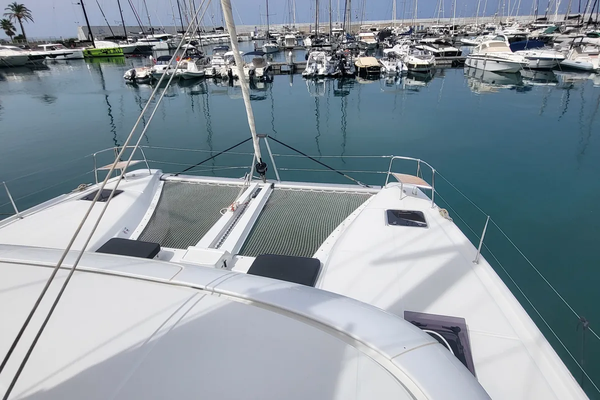 Deck of Good Vibes, a Lagoon 46 catamaran at Figari/Golfo Aranci, Italy