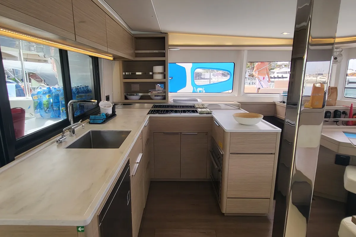 Galley of Good Vibes, a Lagoon 46 catamaran at Figari/Golfo Aranci, Italy