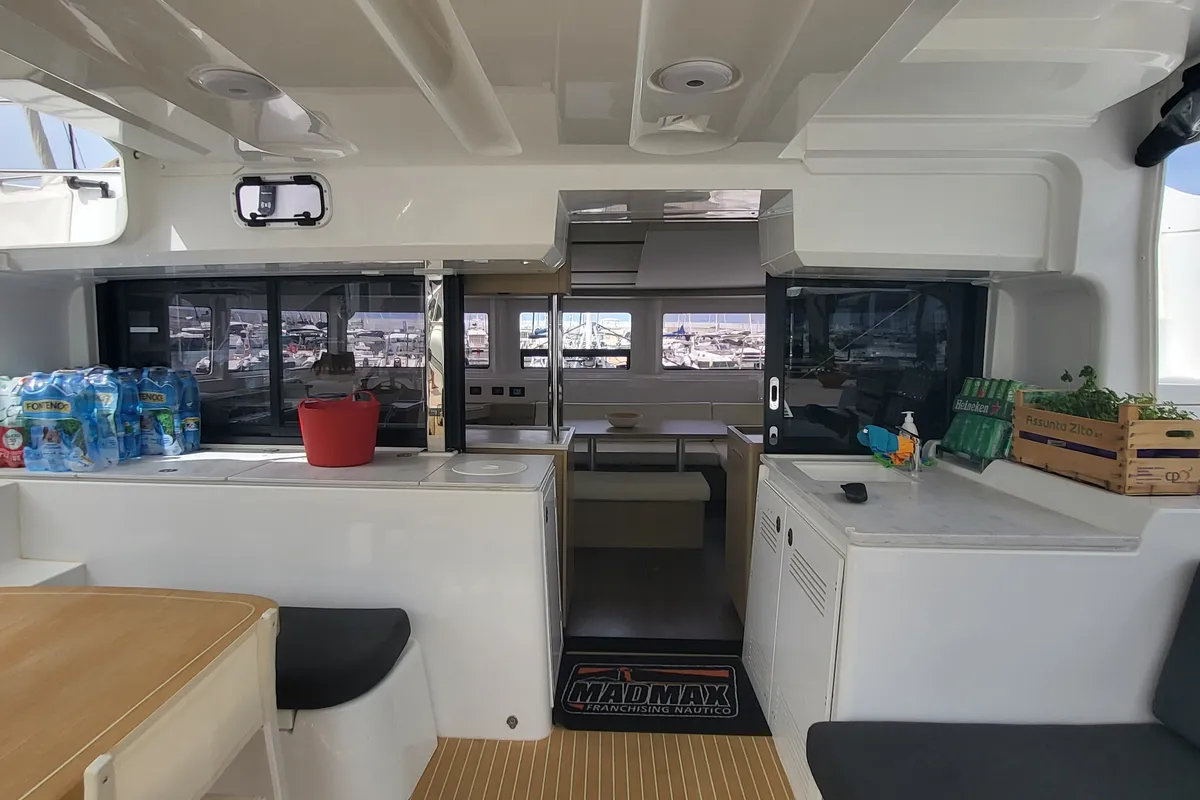 Salon of Good Vibes, a Lagoon 46 catamaran at Figari/Golfo Aranci, Italy