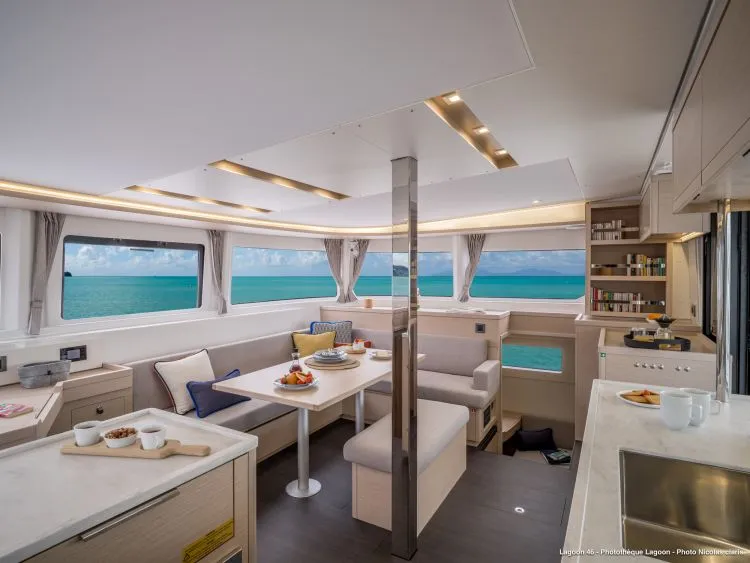 Salon of Good Vibes, a Lagoon 46 catamaran at Figari/Golfo Aranci, Italy