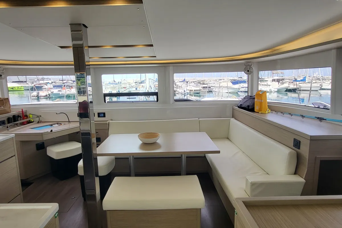 Salon of Good Vibes, a Lagoon 46 catamaran at Figari/Golfo Aranci, Italy