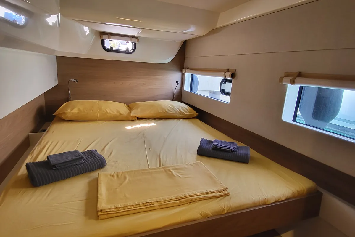 Cabin on Good Vibes, a Lagoon 46 catamaran at Figari/Golfo Aranci, Italy