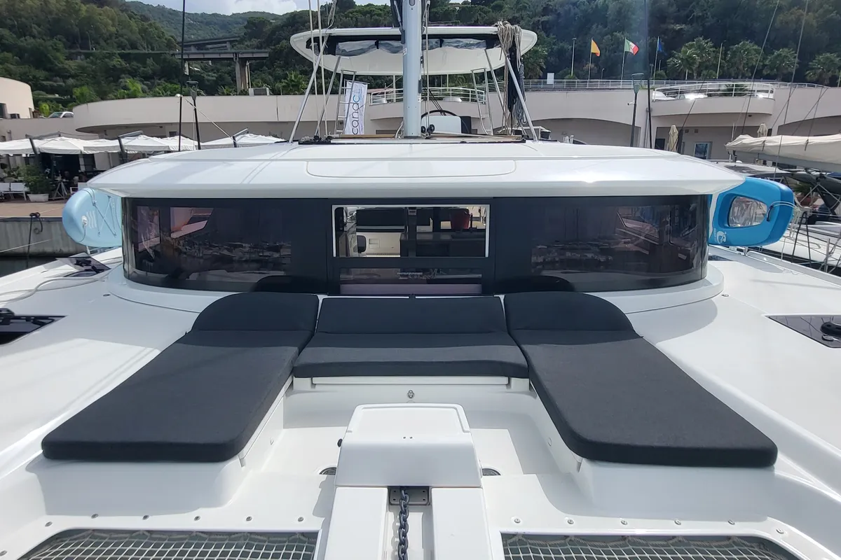 Deck of Good Vibes, a Lagoon 46 catamaran at Figari/Golfo Aranci, Italy
