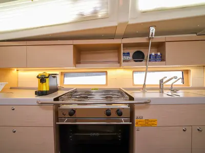 Galley of Andromaca, a Beneteau Oceanis 46.1 sailboat at Olbia, Italy