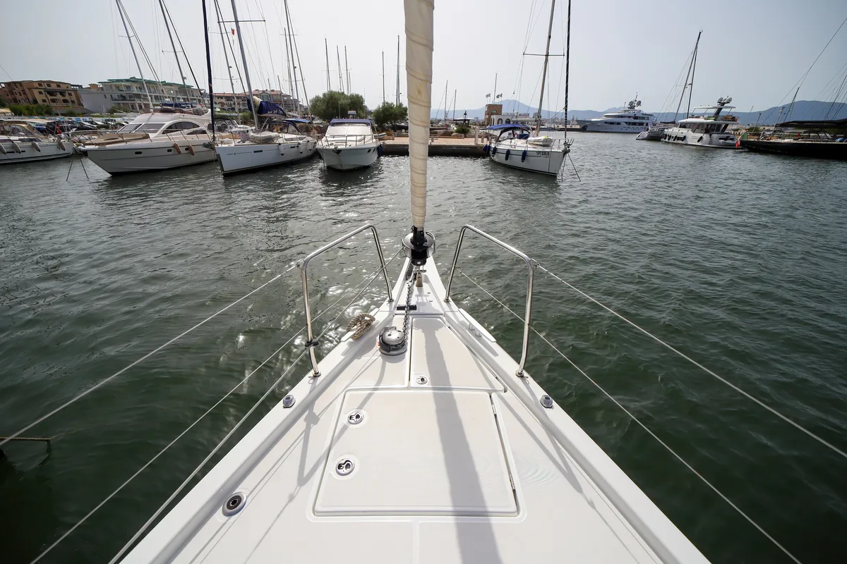 Exterior view of Andromaca, a Beneteau Oceanis 46.1 sailboat at Olbia, Italy