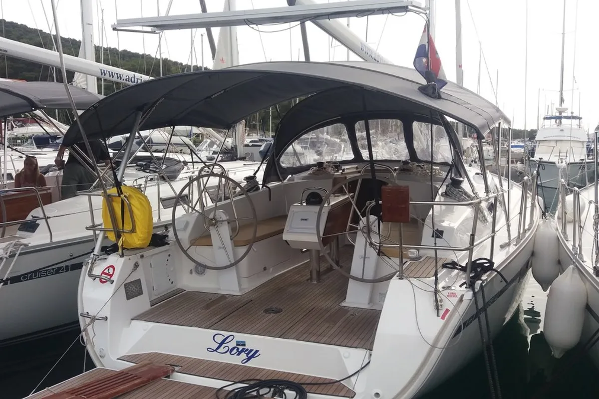 Exterior view of Lory, a Bavaria Cruiser 41 sailboat at Split, Croatia