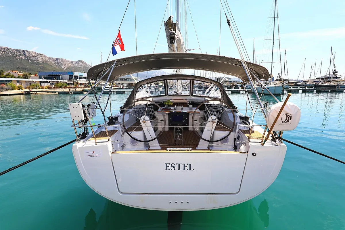 Exterior view of Estel, a Hanse 418 sailboat at Grad Kaštela, Croatia