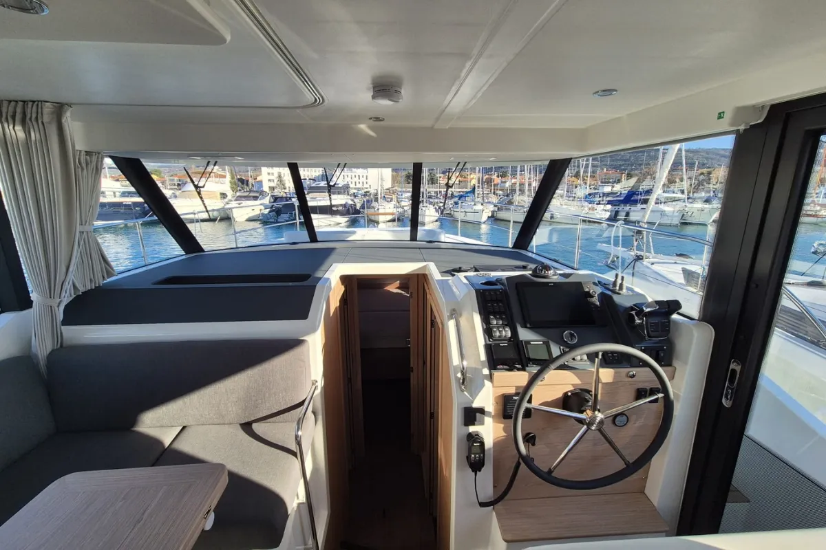 Cockpit of Swift Home, a Beneteau Swift Trawler 41 motor yacht at Pirovac, Croatia