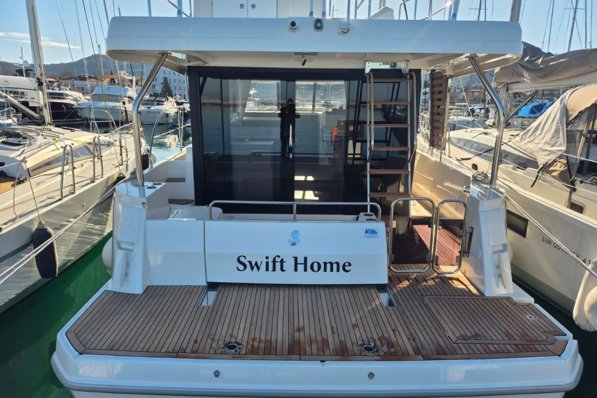 Exterior view of Swift Home, a Beneteau Swift Trawler 41 motor yacht at Pirovac, Croatia