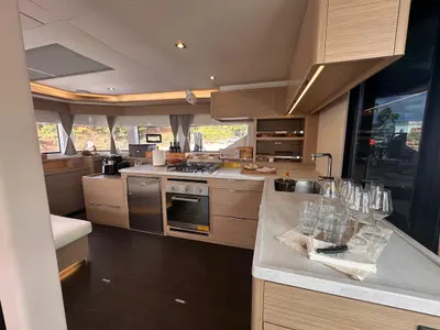 Galley of MAUI (PTP), a Lagoon 55 catamaran at Pointe-à-Pitre, France