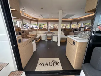 Salon of MAUI (PTP), a Lagoon 55 catamaran at Pointe-à-Pitre, France