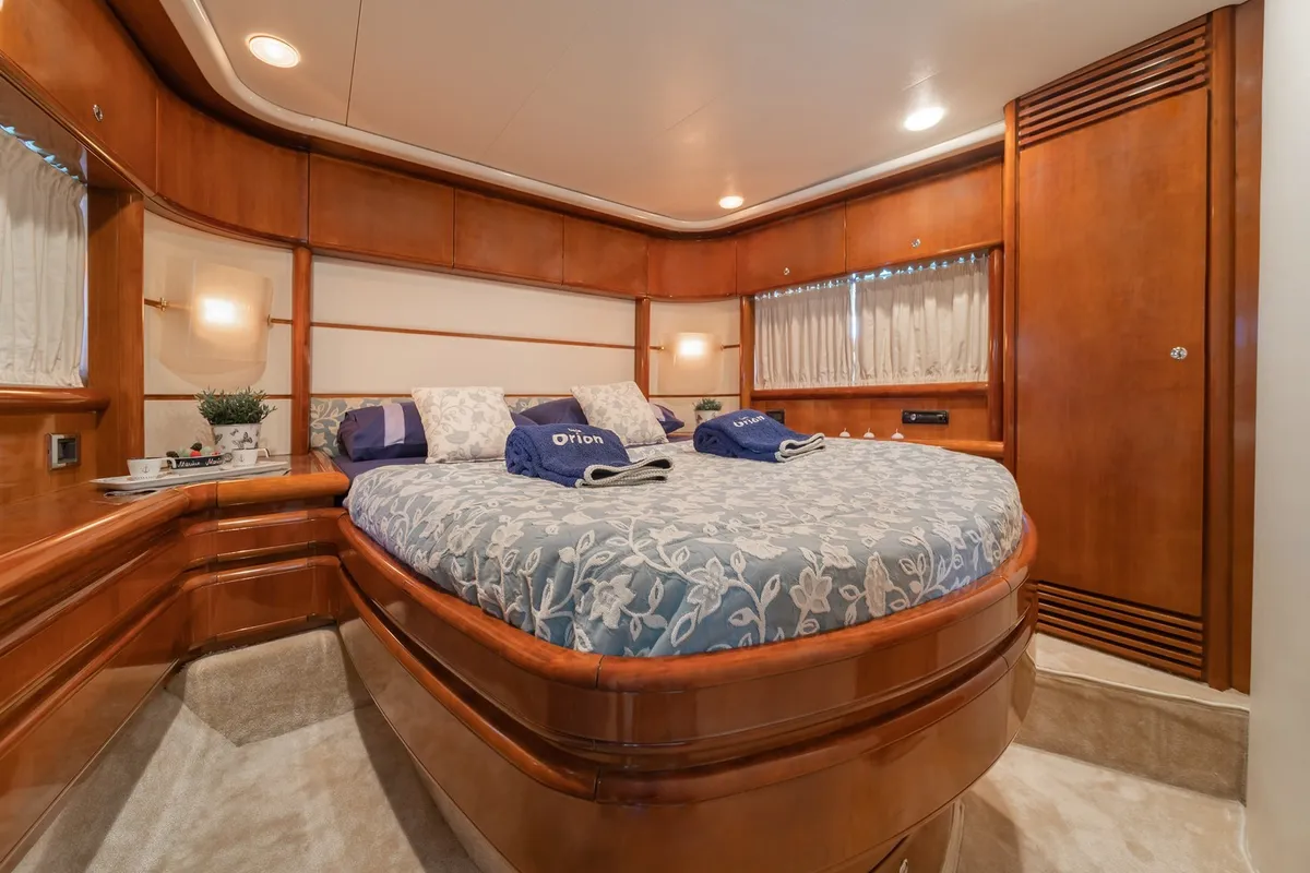 Cabin on ORION, a Baia Azzura 63 motor yacht at Mykonos, Greece