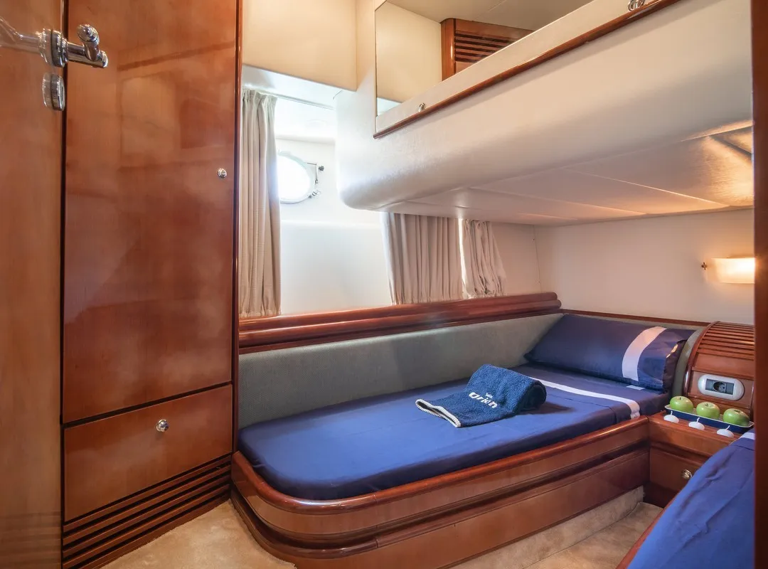 Cabin on ORION, a Baia Azzura 63 motor yacht at Mykonos, Greece