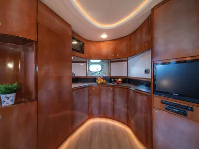 Galley of ORION, a Baia Azzura 63 motor yacht at Mykonos, Greece