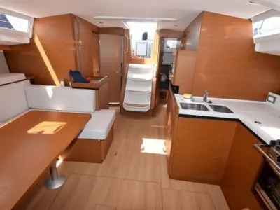 Galley of Marina 2, a Jeanneau Sun Odyssey 490 sailboat at Skiathos, Greece