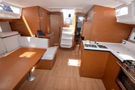 Galley of Marina 2, a Jeanneau Sun Odyssey 490 sailboat at Skiathos, Greece