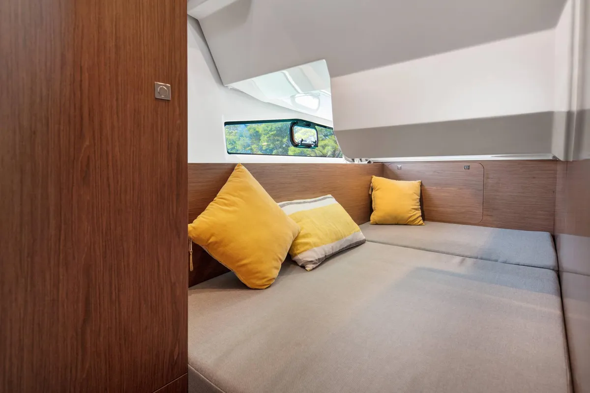 Cabin on Sea King, a Jeanneau Merry Fisher 1095 Fly motorboat at Pula, Croatia