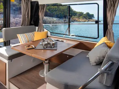 Salon of Sea King, a Jeanneau Merry Fisher 1095 Fly motorboat at Pula, Croatia