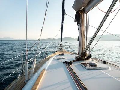 Deck of Triton, a Jeanneau Sun Odyssey 42 i sailboat at Volos Municipality, Greece