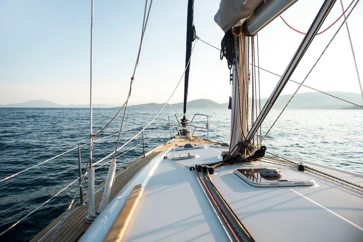Deck of Triton, a Jeanneau Sun Odyssey 42 i sailboat at Volos Municipality, Greece