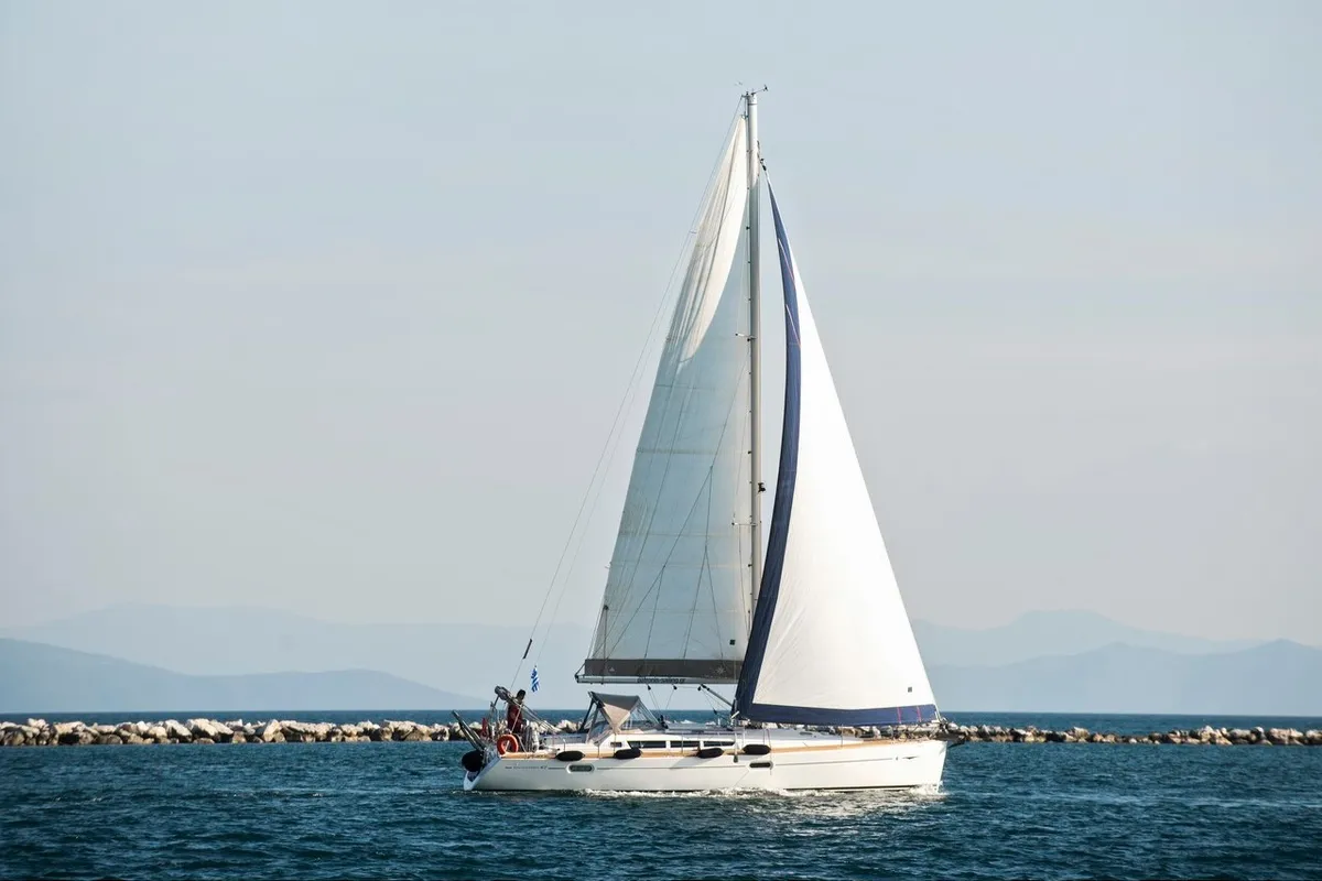 Exterior view of Triton, a Jeanneau Sun Odyssey 42 i sailboat at Volos Municipality, Greece