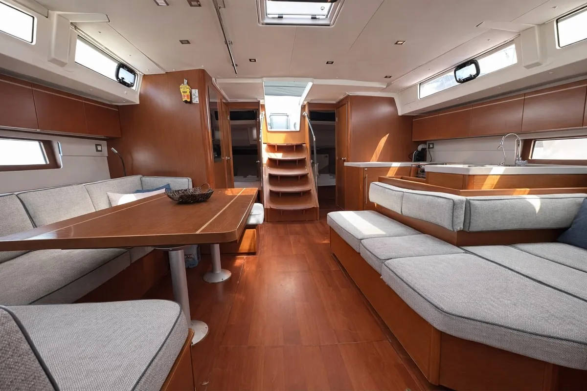 Salon of Velvet Dice, a Beneteau Oceanis 51.1 sailboat at Athens, Greece