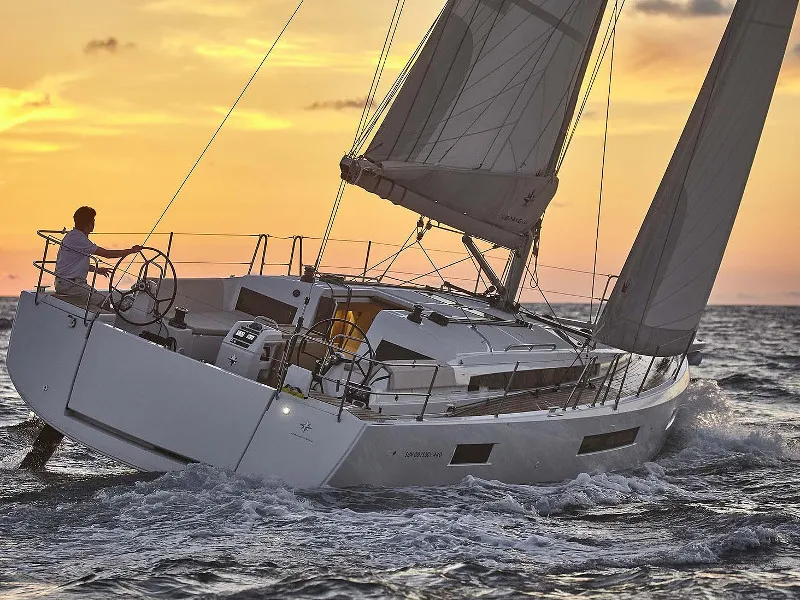 Exterior view of Innovation, a Jeanneau Sun Odyssey 440 sailboat at Portimão, Portugal
