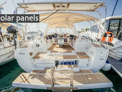 Deck of THEIA, a Beneteau Oceanis 45 sailboat at Šibenik, Croatia