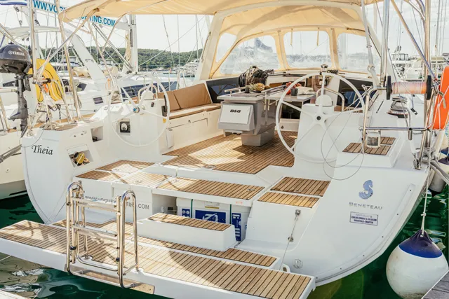 Deck of THEIA, a Beneteau Oceanis 45 sailboat at Šibenik, Croatia