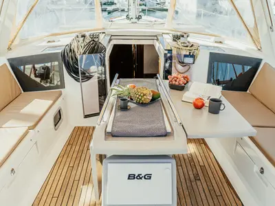 Cockpit of THEIA, a Beneteau Oceanis 45 sailboat at Šibenik, Croatia