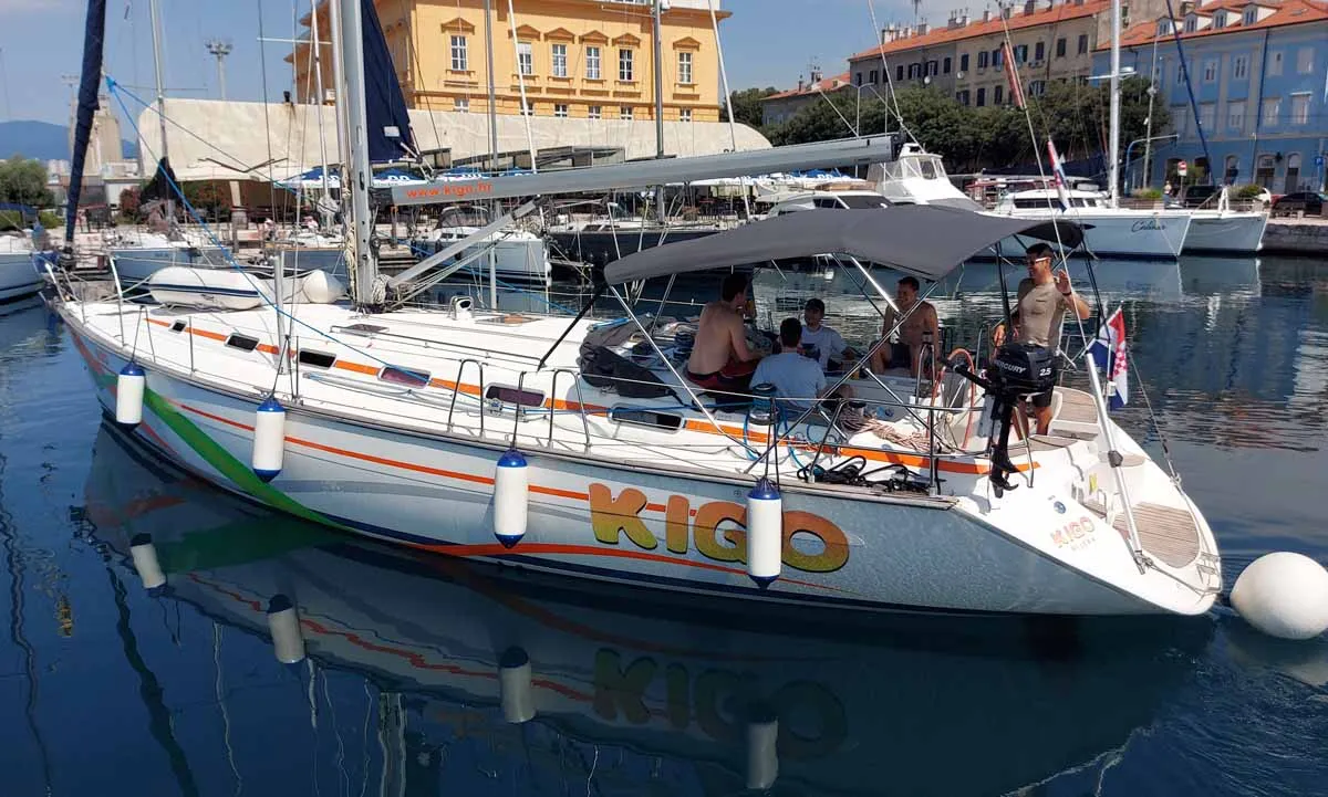 Exterior view of Kigo, a Bavaria 49 sailboat at Grad Rijeka, Croatia