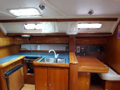 Galley of Kigo, a Bavaria 49 sailboat at Grad Rijeka, Croatia