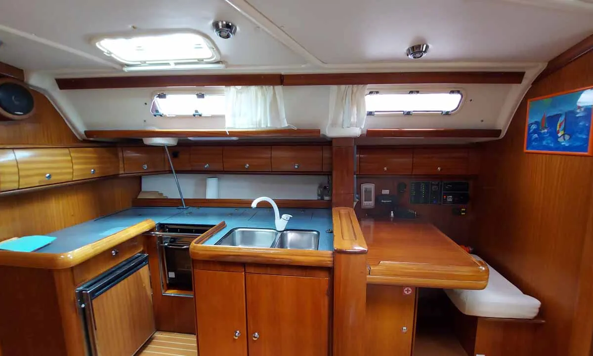 Galley of Kigo, a Bavaria 49 sailboat at Grad Rijeka, Croatia