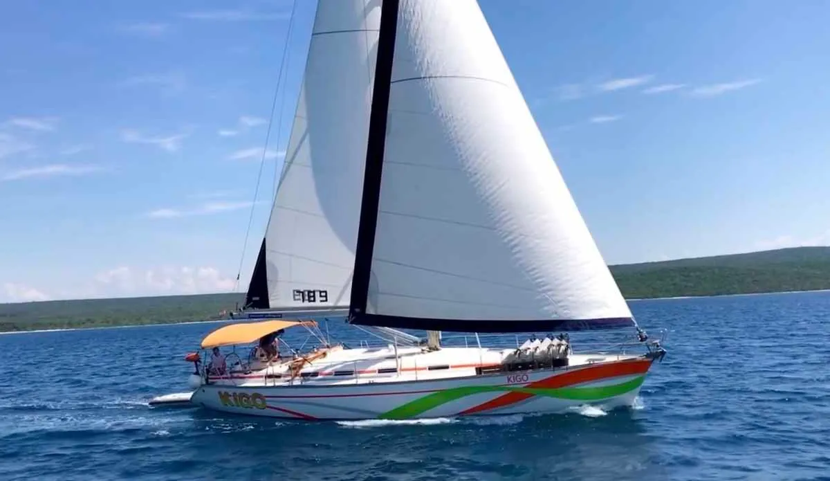 Exterior view of Kigo, a Bavaria 49 sailboat at Grad Rijeka, Croatia