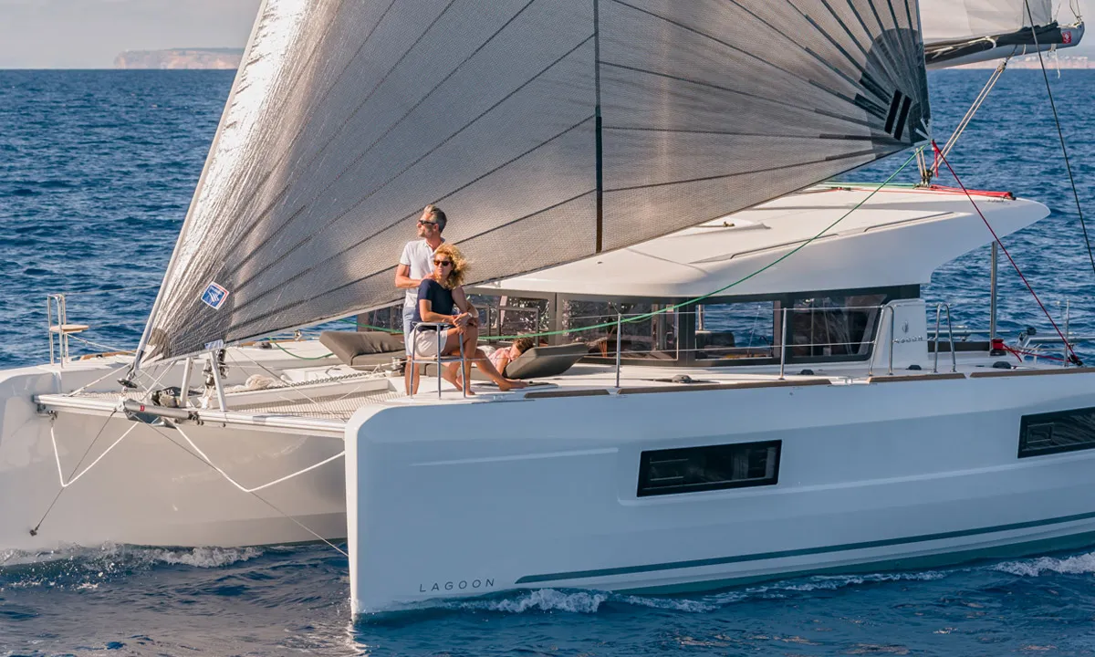 Exterior view of Pussycat, a Lagoon 40 catamaran at Grad Kaštela, Croatia
