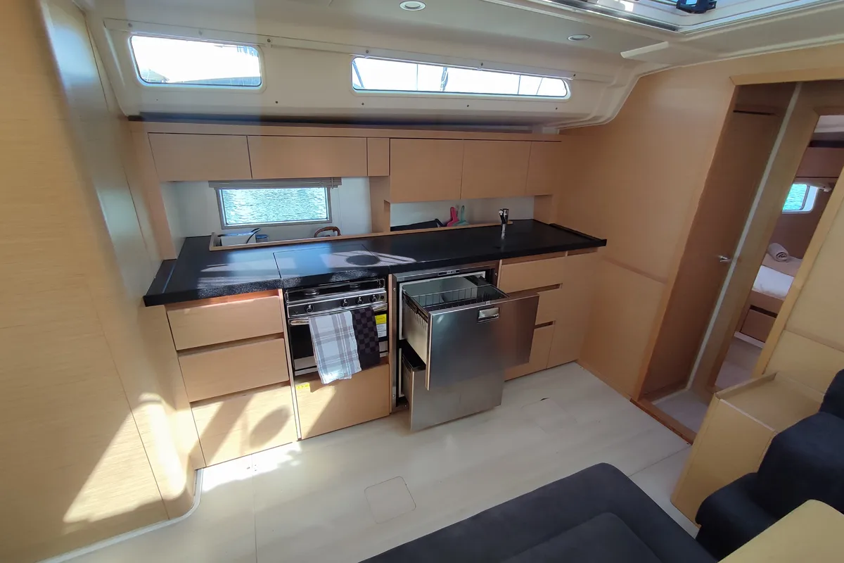 Galley of Andromeda, a Hanse 508 sailboat at Lavrion, Greece