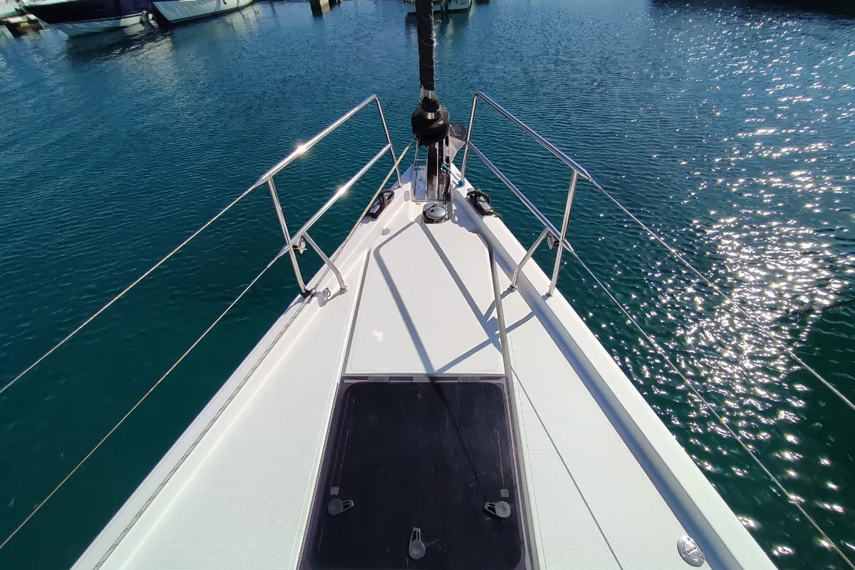 Exterior view of Andromeda, a Hanse 508 sailboat at Lavrion, Greece