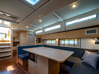 Salon of Dion, a D&D Kufner 50 sailboat at Marmaris, Turkey