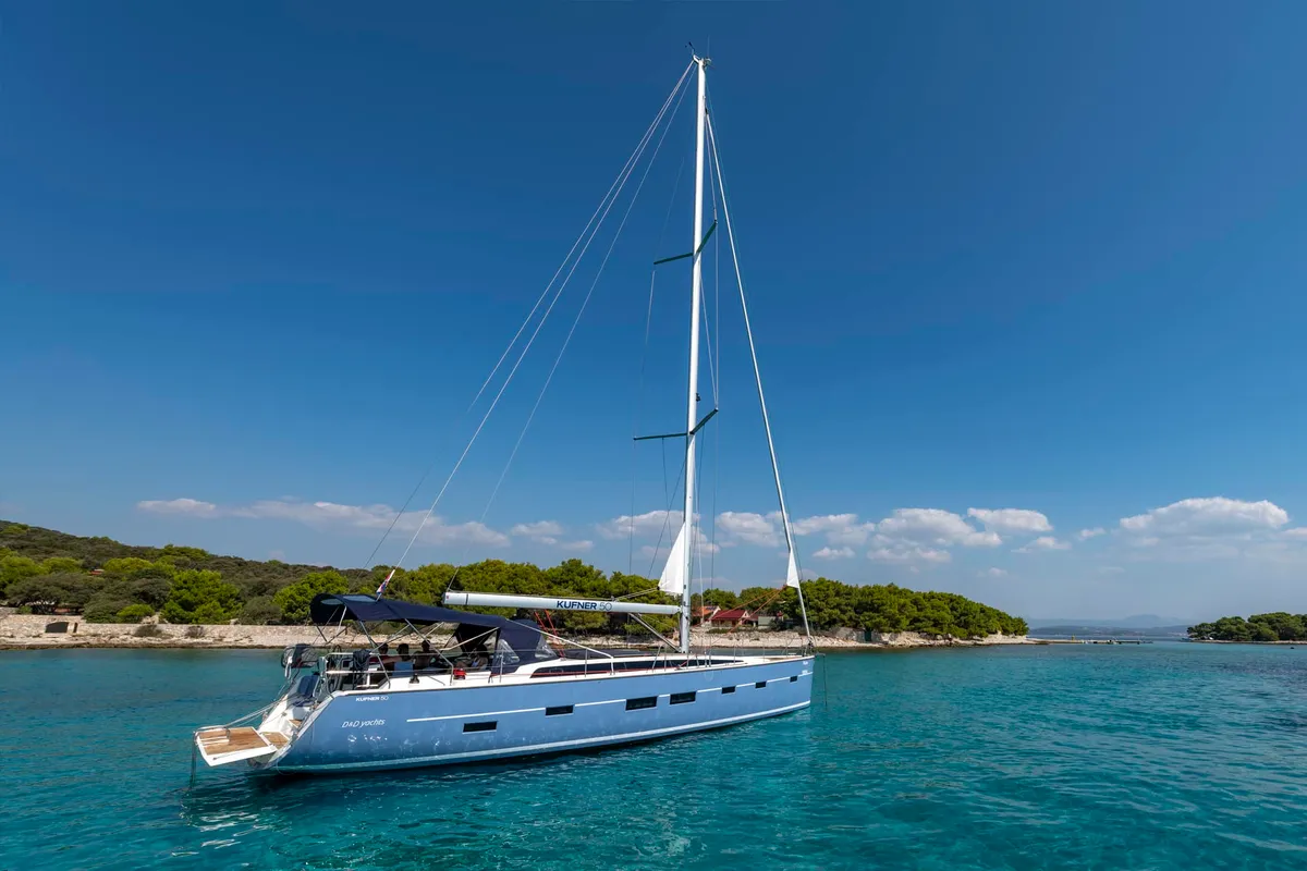 Exterior view of Dion, a D&D Kufner 50 sailboat at Marmaris, Turkey