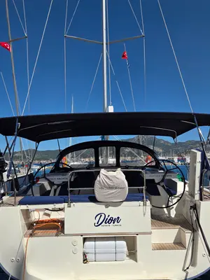 Cockpit of Dion, a D&D Kufner 50 sailboat at Marmaris, Turkey