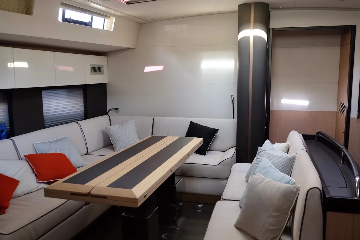 Salon of Premium +, a Beneteau Oceanis Yacht 62 sailboat at Rosignano Solvay, Italy