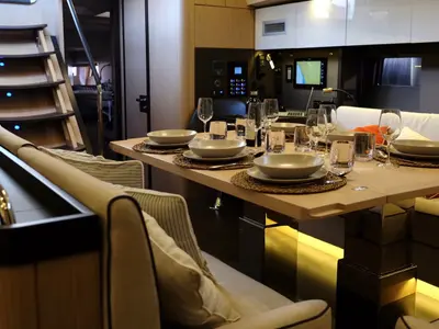 Salon of Premium +, a Beneteau Oceanis Yacht 62 sailboat at Rosignano Solvay, Italy