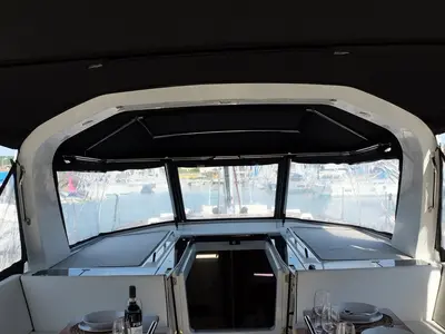 Deck of Premium +, a Beneteau Oceanis Yacht 62 sailboat at Rosignano Solvay, Italy